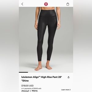 Lululemon 28” align black shine